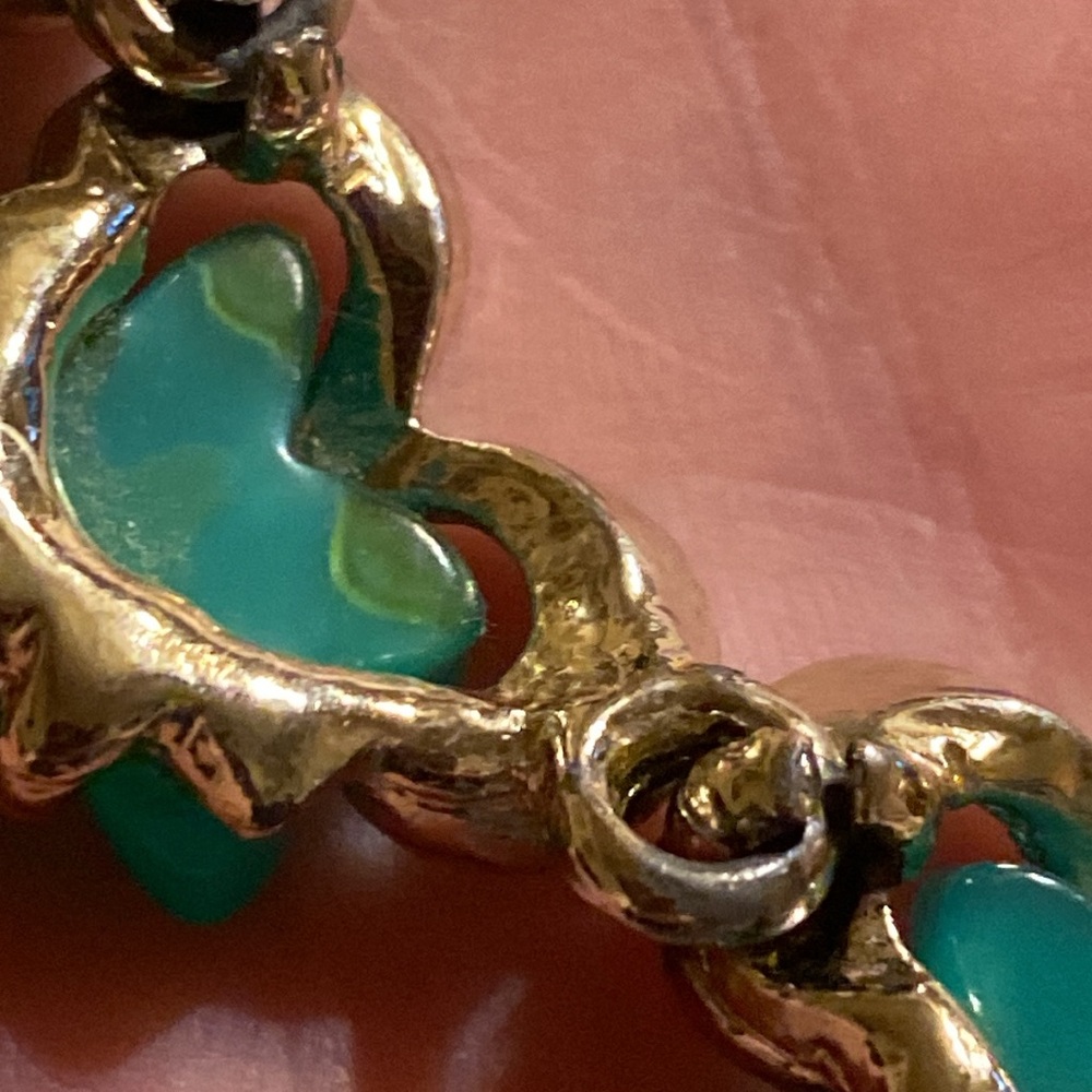 Vintage Thermostat Gold and Teal Floral Necklace - Picture 5 of 6